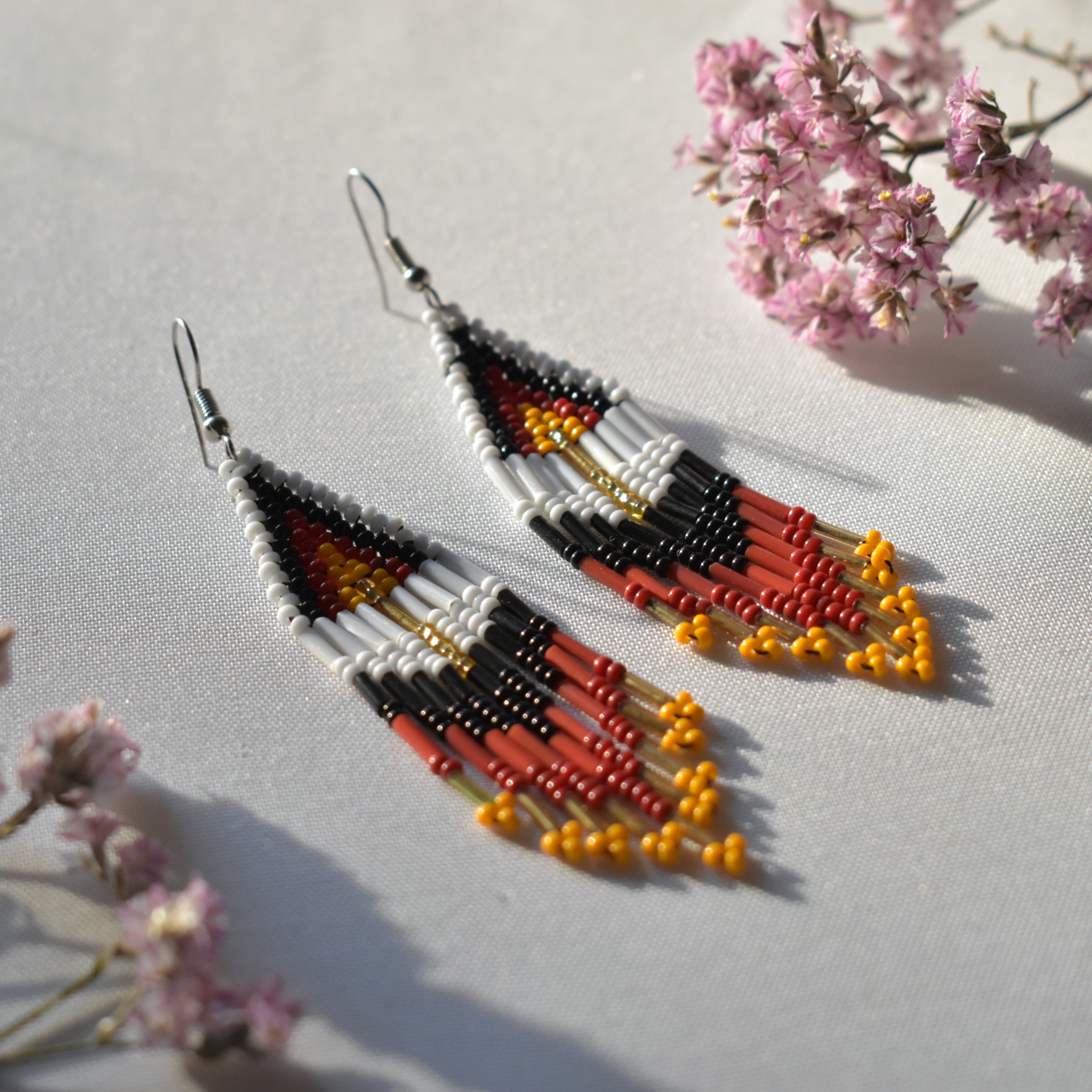 Beaded Fringe Earrings red