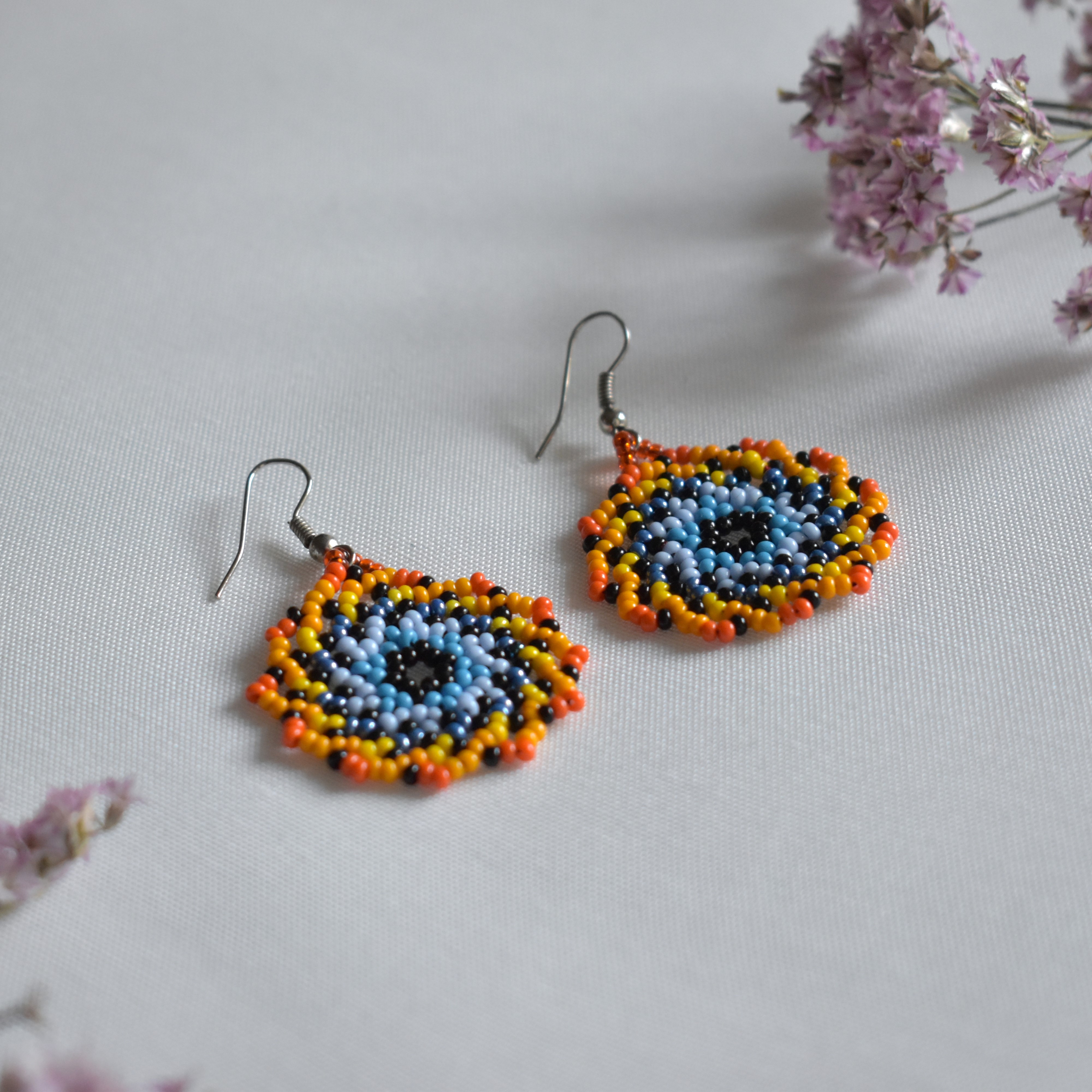 spiral beaded earrings orange