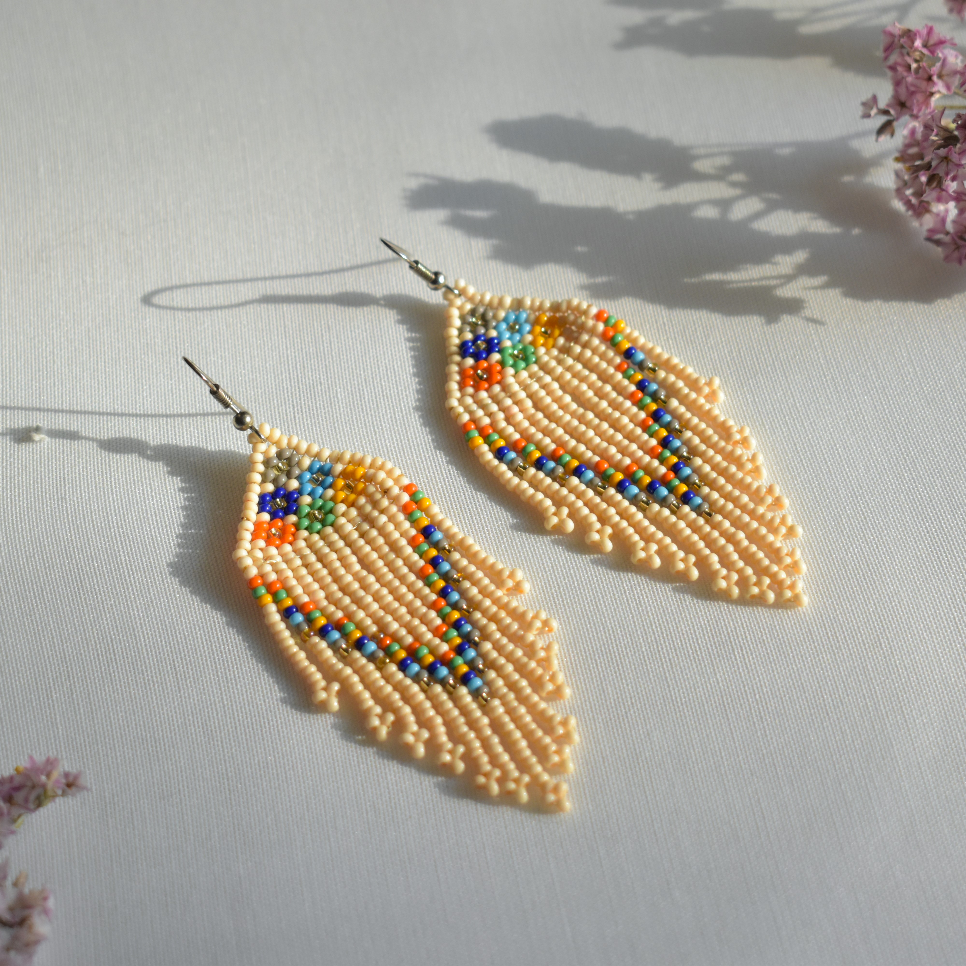 yellow Floral Beaded Fringe Earrings
