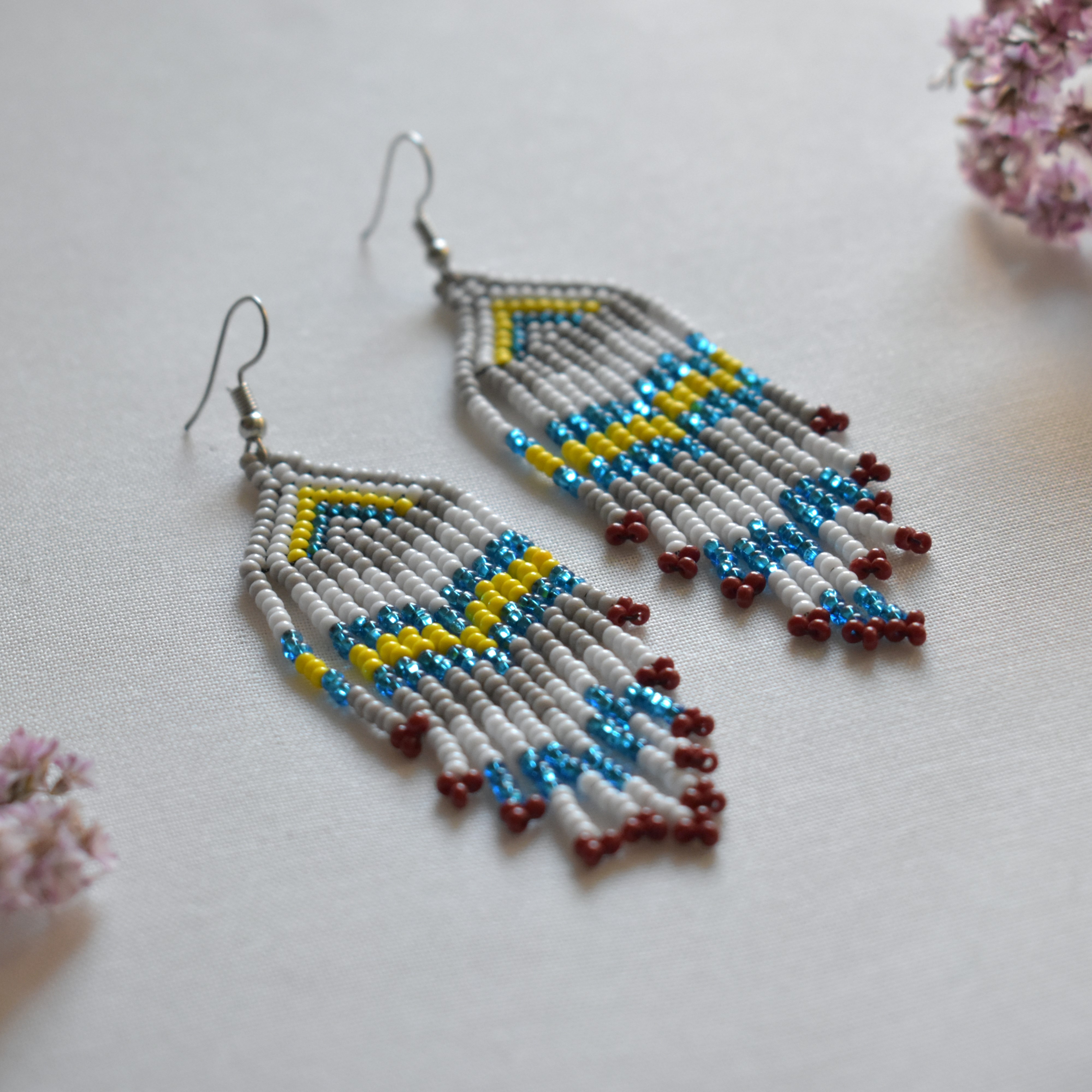 Triangle beaded fringe earrings