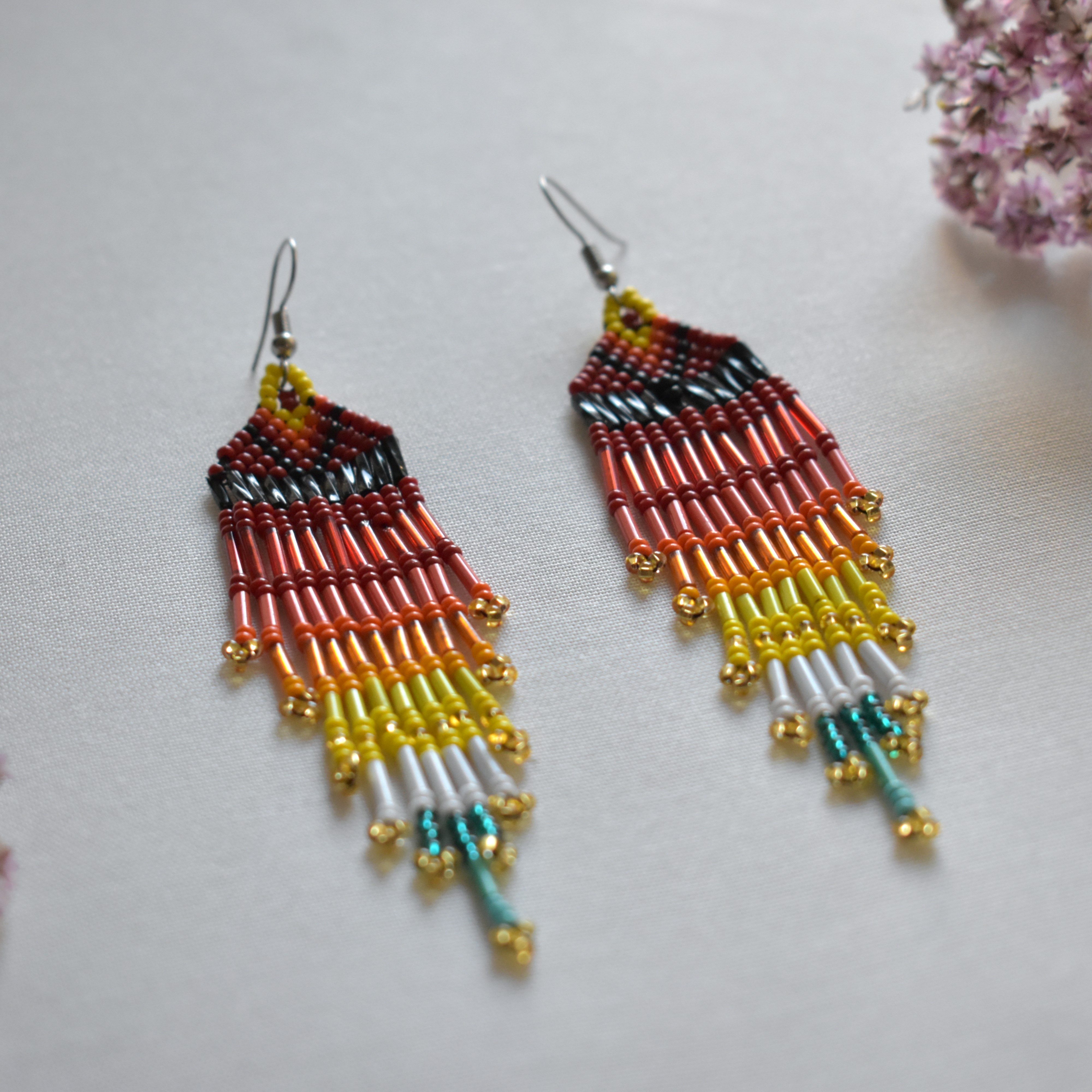 Triangle beaded fringe earrings