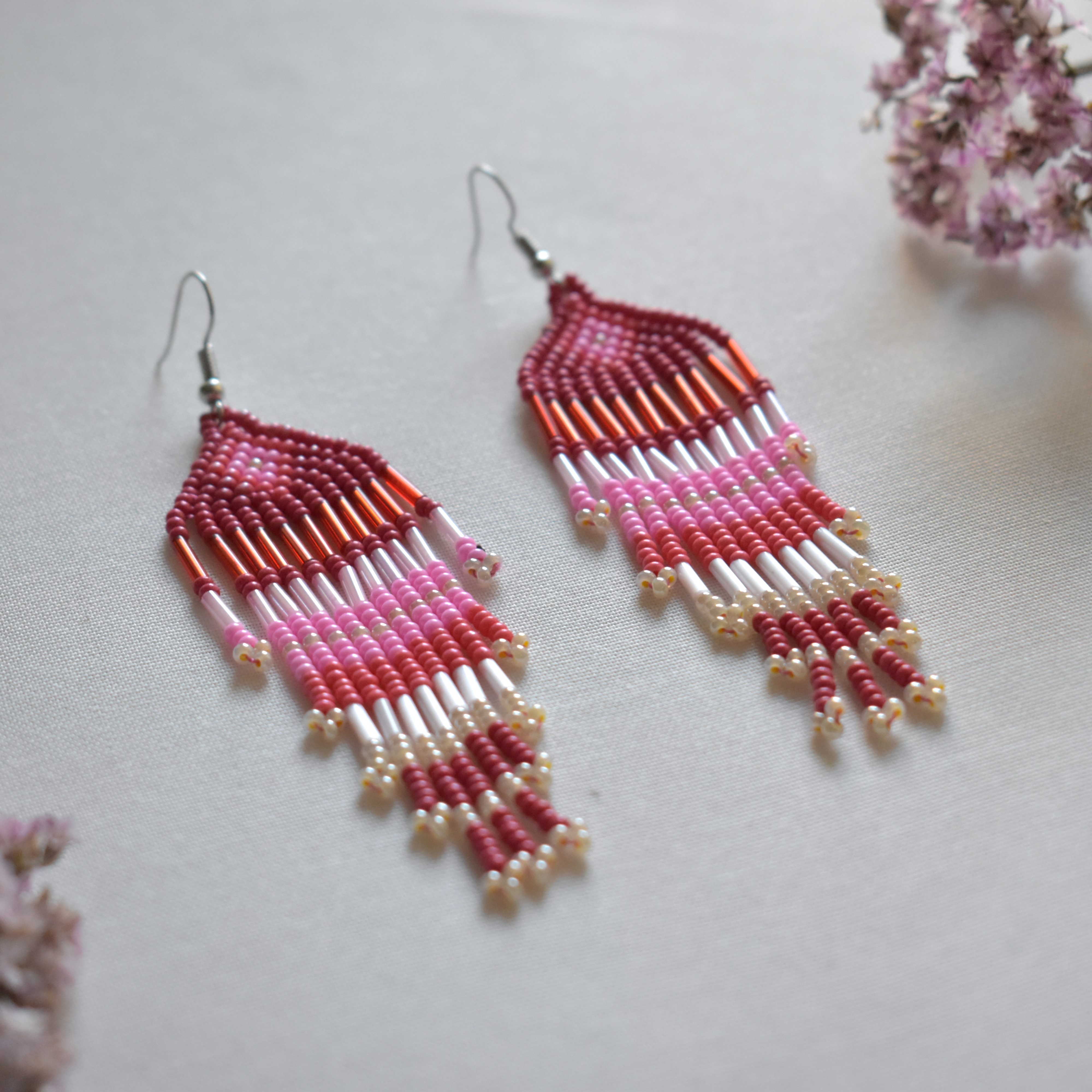 Triangle beaded fringe earrings