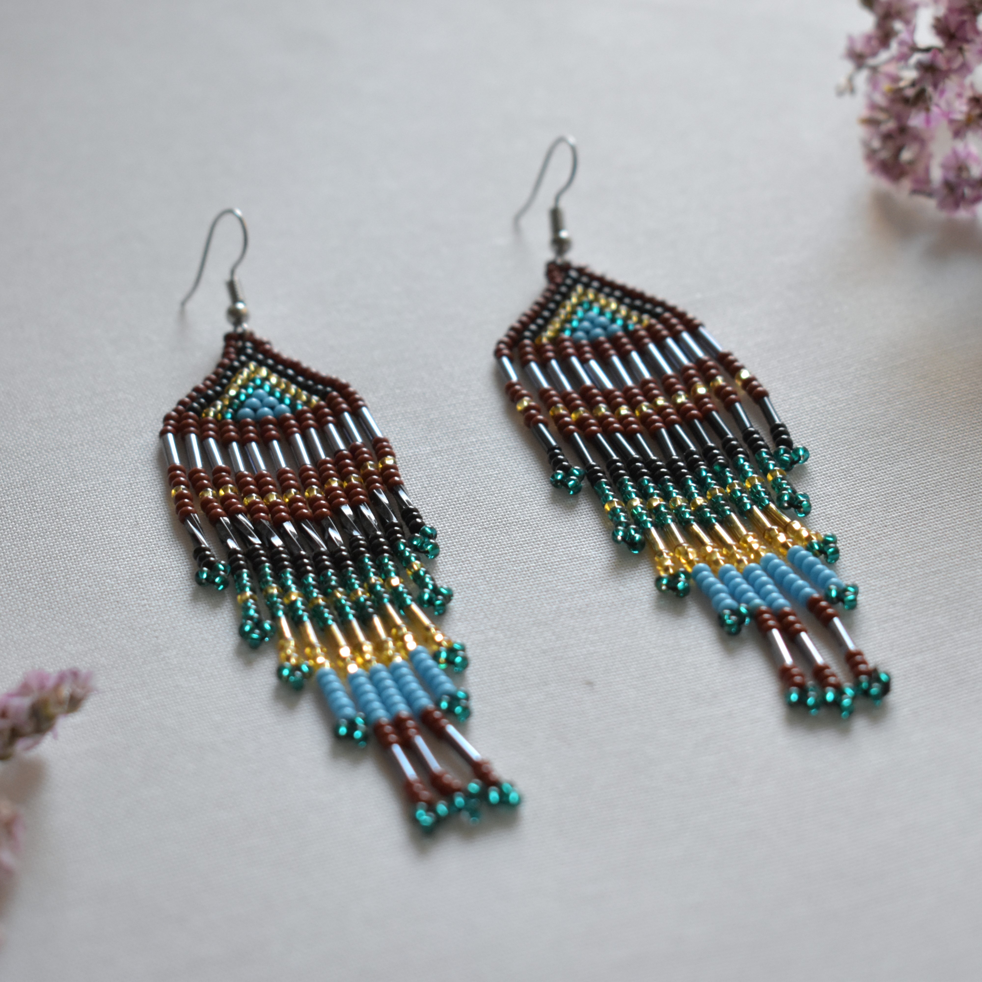 Triangle beaded fringe earrings