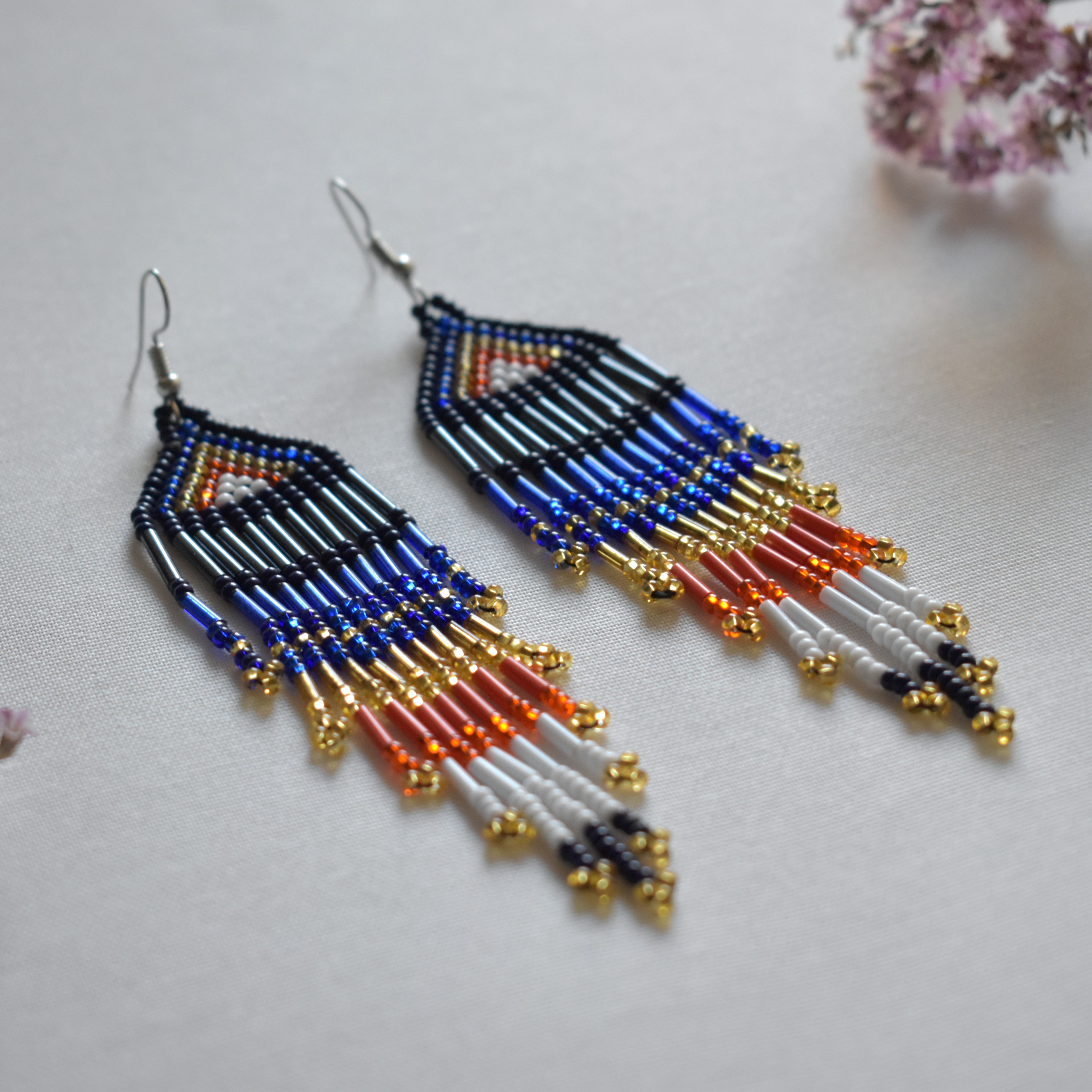 Triangle beaded fringe earrings