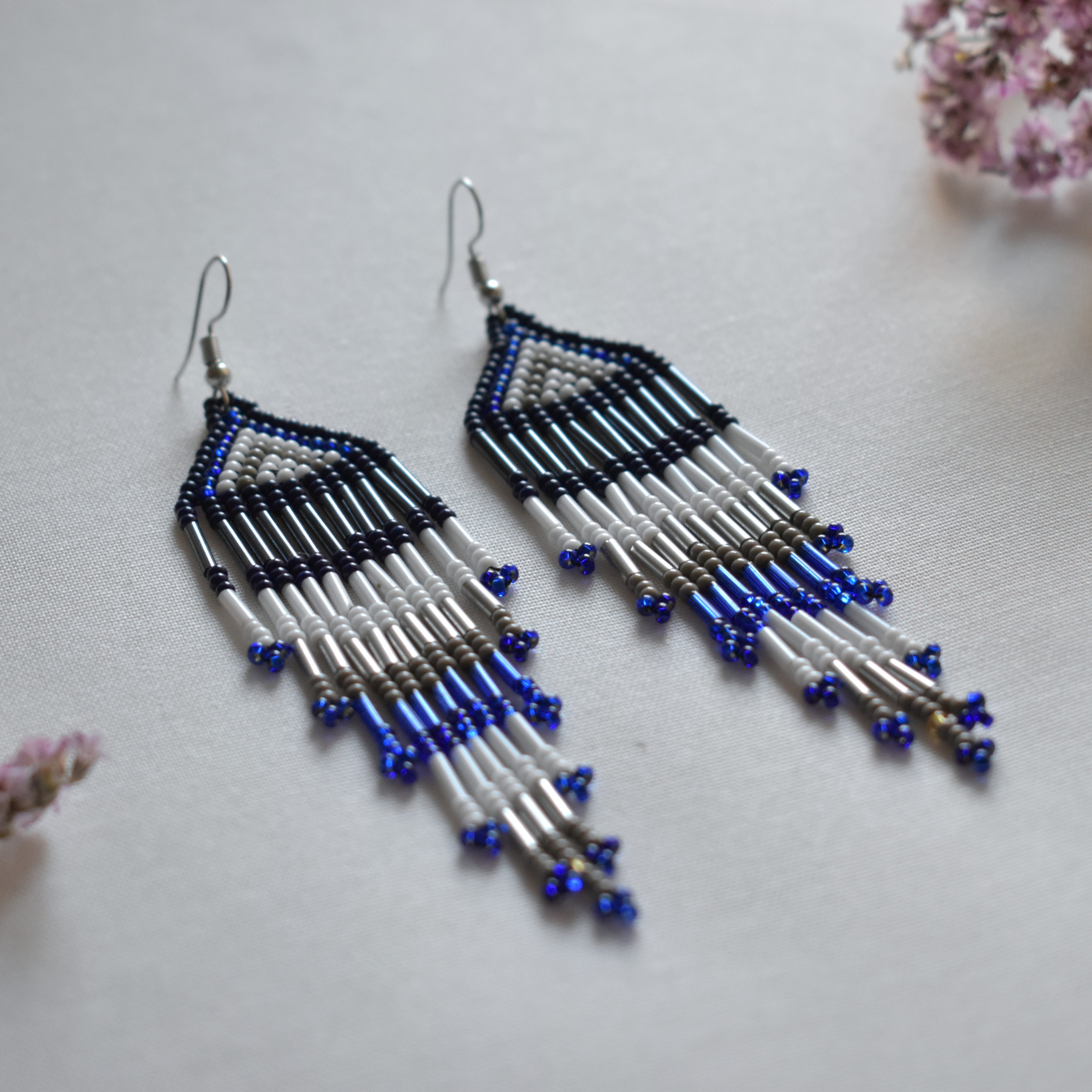 Triangle beaded fringe earrings