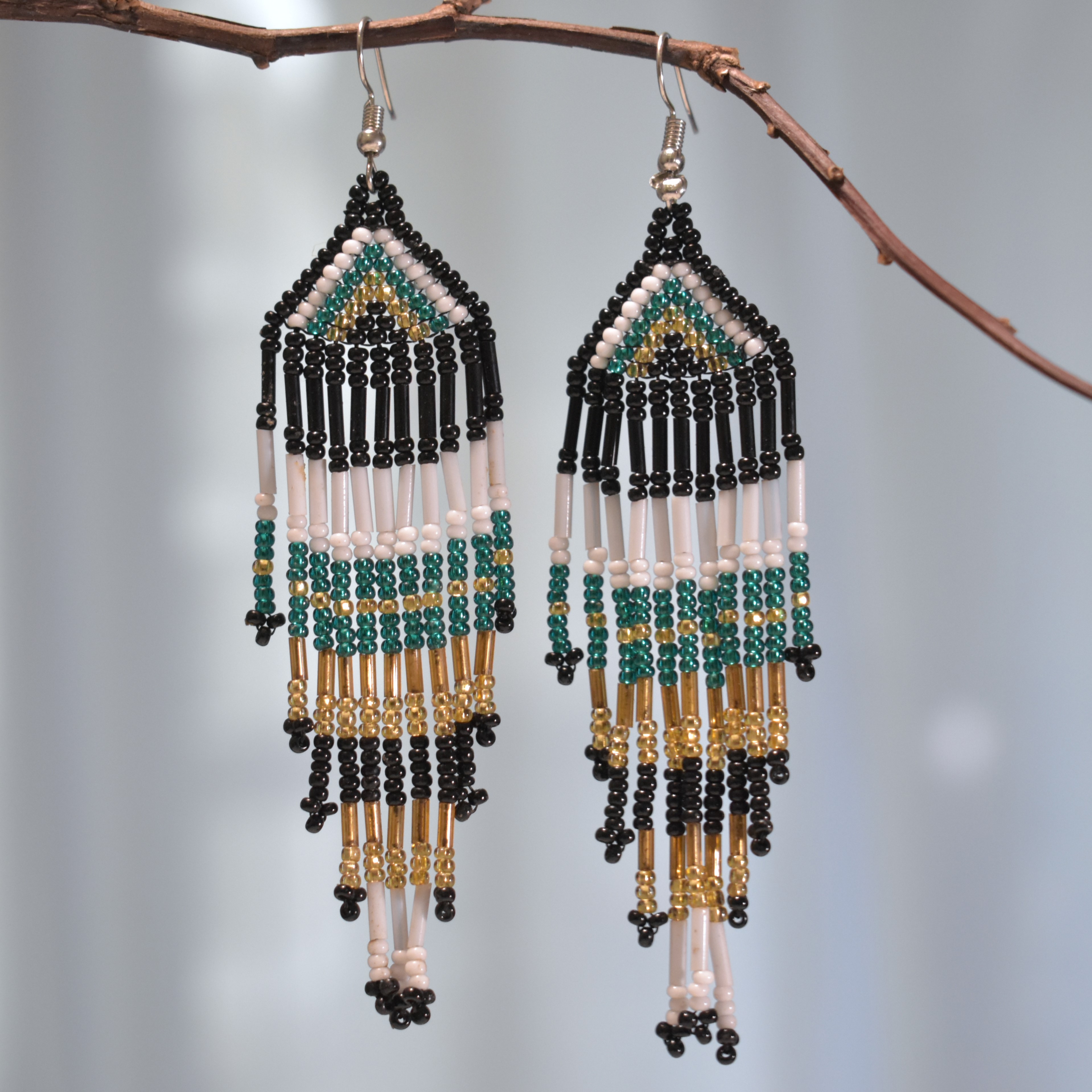 Triangle beaded fringe earrings